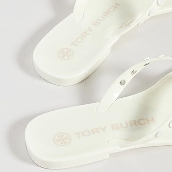 Tory Burch Studded Logo Jelly Ivory White Thong Flip Flop Sandals Women's 7 - Picture 5 of 10